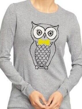 Old Navy Gray Sweater with Yellow Bow Owl Graphic